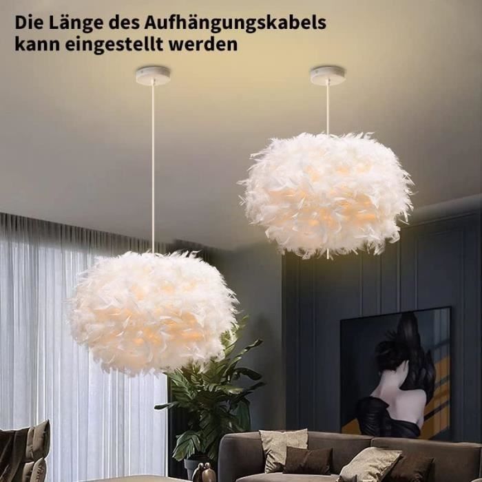 Waneway 50cm, Abat-jour Plume Pour Lumière De Pendentif Lustre De Plafond, Abat-jour Pour Lampe Suspendue Ou Lampe De Table, Décoration Pour Chambre à Coucher, Salon Et Mariage, Blanc