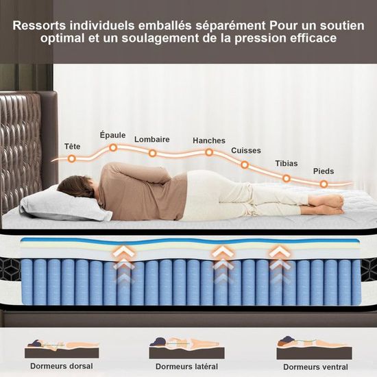 Matelas 90x200 à Ressorts Ensachés - Mémoire De Forme - à 9 Zones