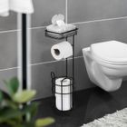 Porte Papier Toilette Sur Pied Avec Brosse WC - Support Amovible Et Sans Perçage - Noir - 6