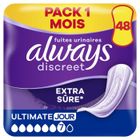Serviette Incontinence - ALWAYS - Ultimate Jour Discreet Extra Sure - LOT DE 4 - Barrière anti-fuites - Femme