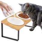 ATMOKO Gamelle Chat Surélevée, Gamelle pour Chat avec Support Incliné,Gamelle pour Chat Anti-vomissements de 5.5" de Diamètre,Couleur Bois