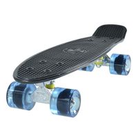 Skateboard Rétro Cruiser avec planche noire antidérapante de 56 cm - Roues bleues transparentes de 59 mm polyuréthane + sac de