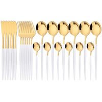 Ensemble de vaisselle en L'or rose 24 pièces ensemble de couverts en acier inoxydable couteaux fourchettes - 24Pcs White Gold