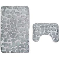 Tapis de bain en velours de corail - AUTREMENT - 2 pièces - Blanc et gris