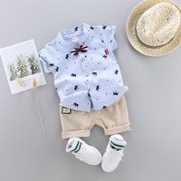 Ensemble de vêtements bébé garçon - Toddler Kids - Bow Crown Gentleman Shirt Tops Shorts - Bleu