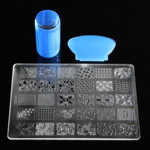 FAUX ONGLES Kit Manucure Pochoir +Stamping Tampon Décoration d'ongles Silicone + plastique - Bleu - DAMILY