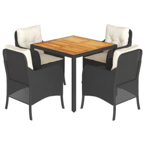 Ensemble table et chaise de jardin Mothinessto-Ensemble à manger de jardin coussins 5pcs Noir Résine tressée-DX8731