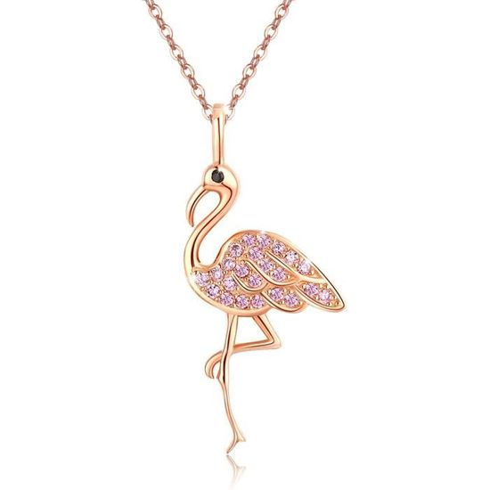 Pendentif Flamant Rose Urone Argent 925 Plaqué Or Rose - Cadeau Élégant Pour Femmes Et Filles