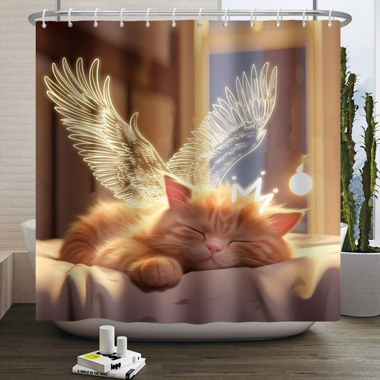 Rideau De Douche Chat Noir APROPHIC - Décoration Salle De Bain Lavable 180x180cm