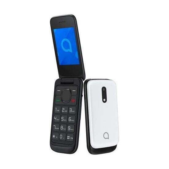 Téléphone portable senior Alcatel 2057D de couleur blanche avec écran VGA 2,4", 240 x 320 pixels, 2G, SIM + SIM + microSD et