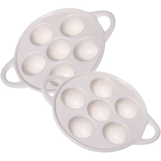 Assiettes à Escargots En Céramique Blanche - Lot De 4, 6 Trous, Avec Poignées - Pour Escargots, Fruits De Mer, Apéritifs - Lavable Au Lave-vaisselle - 9