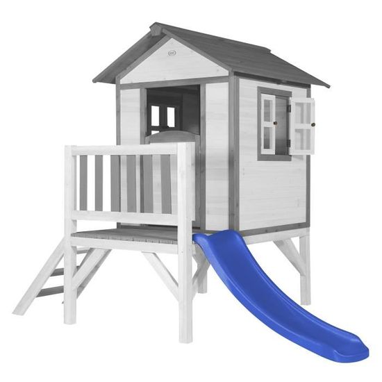 AXI Maison Enfant Beach Lodge XL en Blanc avec Toboggan en Bleu | Maison de Jeux en Bois FFC pour Les Enfants | Maisonnette