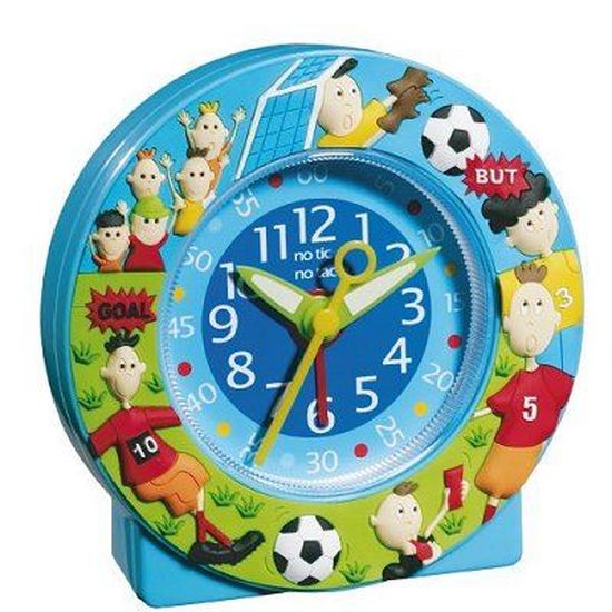Réveil Enfant Design Football - Plastique Blanc/noir - Alarme Puissante Avec Choix De Mélodie - Analogique à Quartz