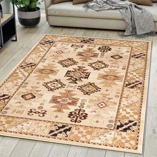 Tapis Moderne Salon 120x170cm - Poils Ras - Gris Jaune - Pour Chambre, Bureau - Polypropylène