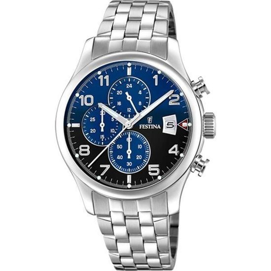 Montre Festina Homme Chronographe Cadran noir et bleu Étanchéité 5 ATM Noir, Bleu