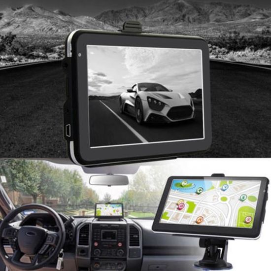 7 pouces HD Navigateur voiture à écran tactile portatif 256 Mo, 8 Go navigation GPS FM Bluetooth