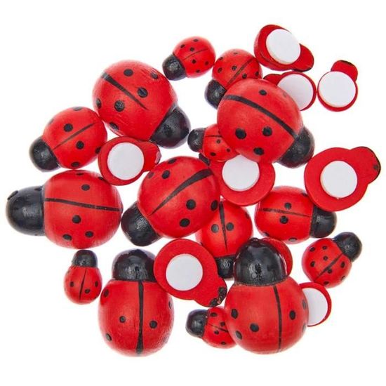 Objet Décoratif,Mini Coccinelles En Bois,embellissements Auto-adhésifs,bourdon En Bois Peint à