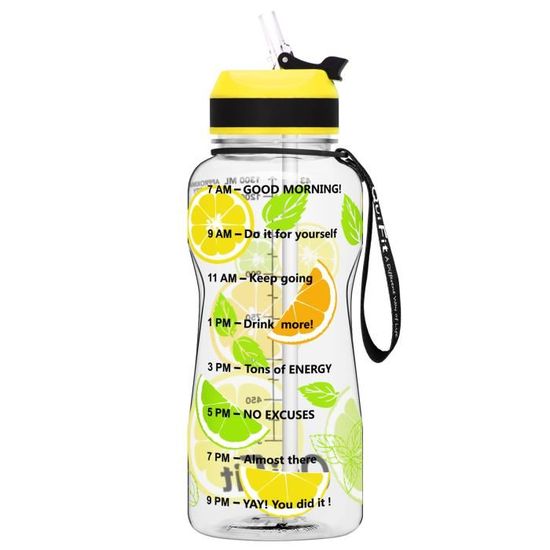 Gourde Sport Motivante 3 Litres Avec Paille - Sans BPA, Pour Vélo, Fitness, Camping - Marque GLEKGLEK - Neuf
