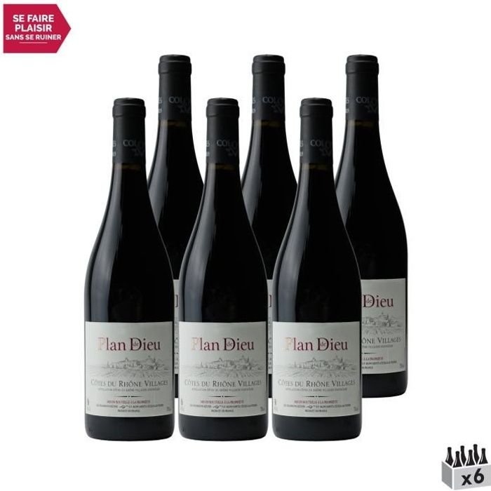 Côtes du Rhône Villages Plan de Dieu Rouge 2019 - Lot de 6x75cl - Colombes des Vignes - Vin AOC Rouge de la Vallée du Rhône