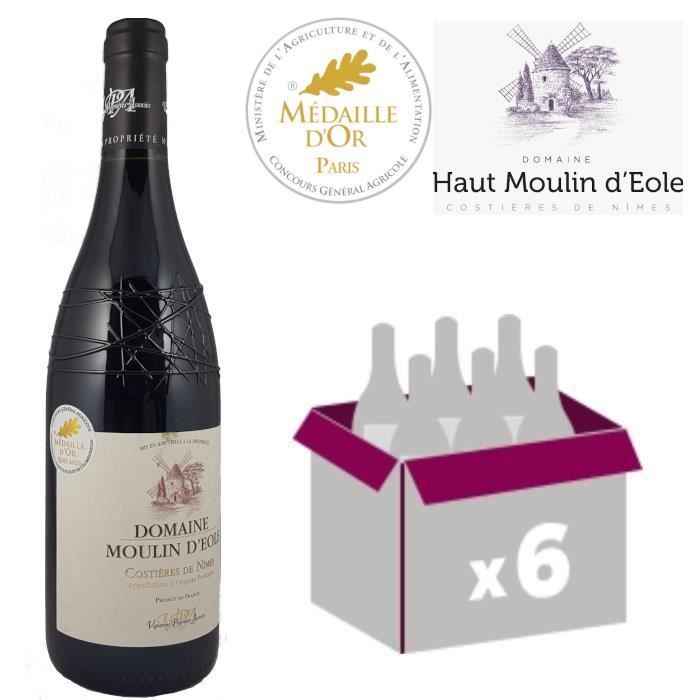 Moulin d'Eole Rouge 2019 x 6 - Médaille Or Paris 2020 - AOC Costières de Nîmes