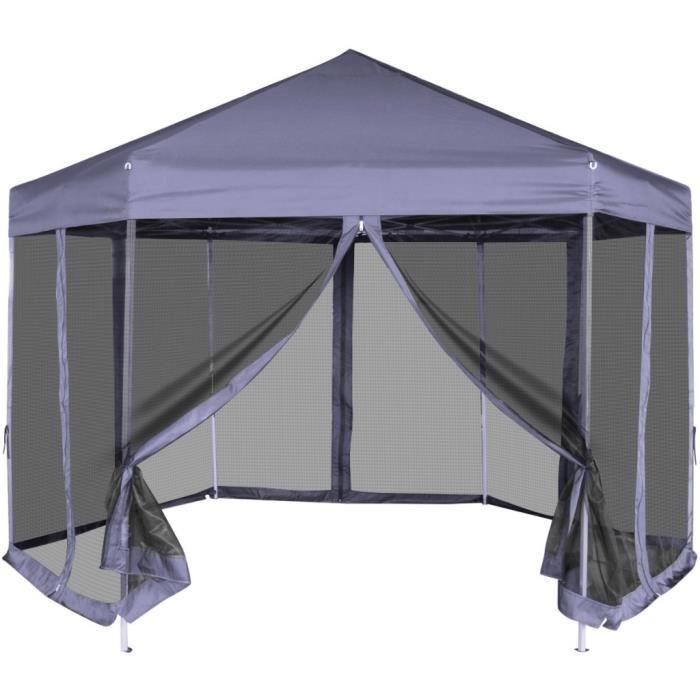 P68 Chapiteau pliable hexagonal avec 6 parois laterales bleu fonce 1,8x1,8 m