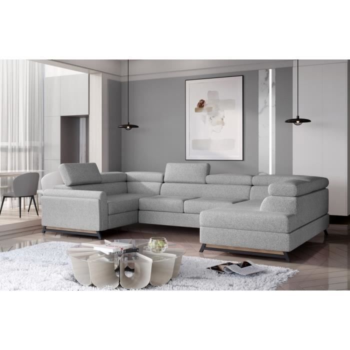 Canapé d'angle 7 places Gris Tissu Luxe Contemporain Confort