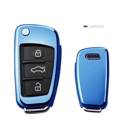 Couvre clés de voiture TPU Porte Clés Étui Coque Pour AUDI A1A4A3A6 TT Q3 Q7 S3 Anti Goutte porte Prot A-blue