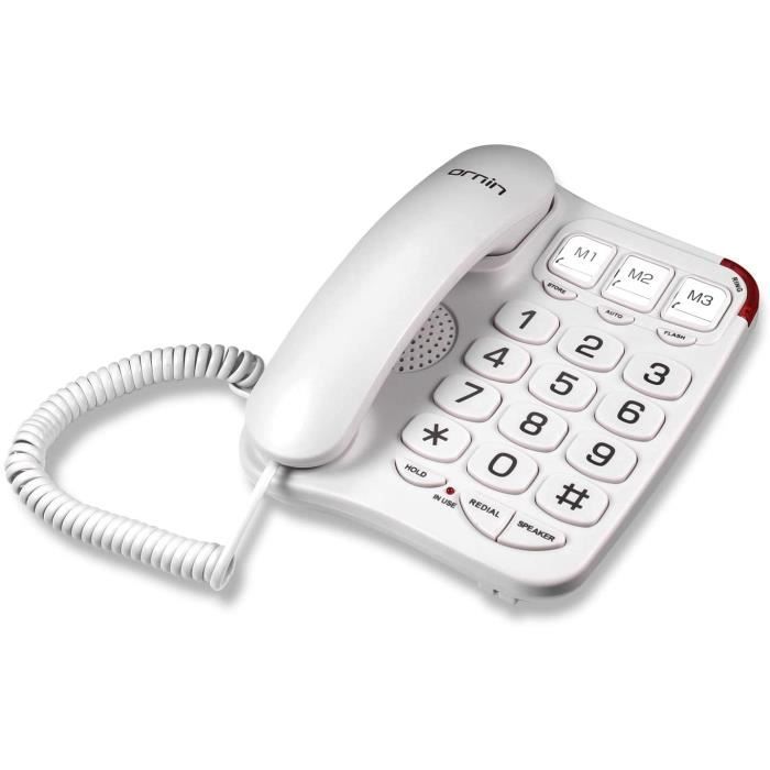 Ornin S016 Big Button téléphone Filaire avec Haut-Parleur, Compatible avec Une Aide auditive pour Les Personnes âgées