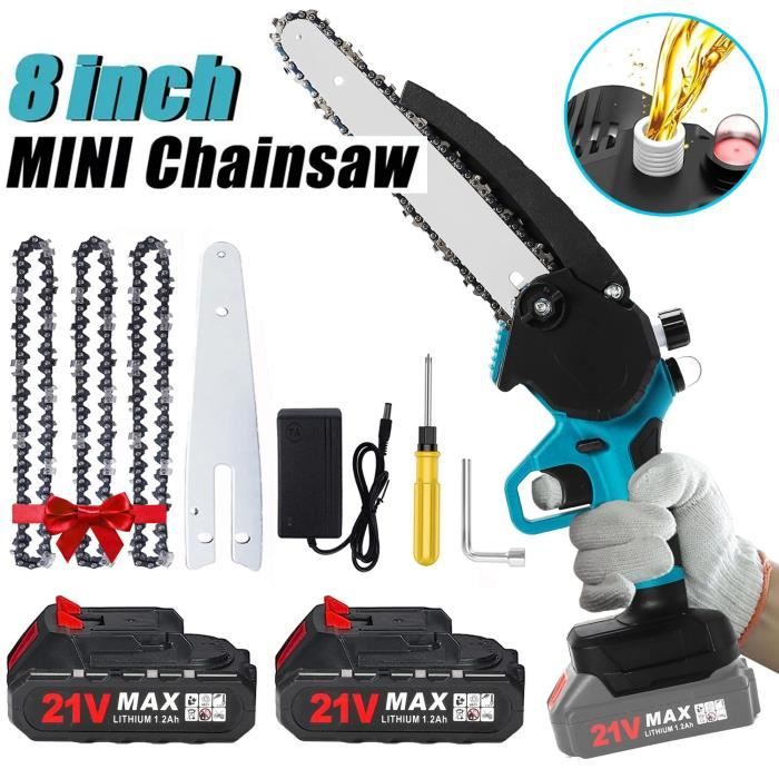 Mini Tronçonneuse Electrique, Tronçonneuses Portative Sans Fil avec 2 Batteries Vitesse Réglable pour Couper Bois Elagage Arbres