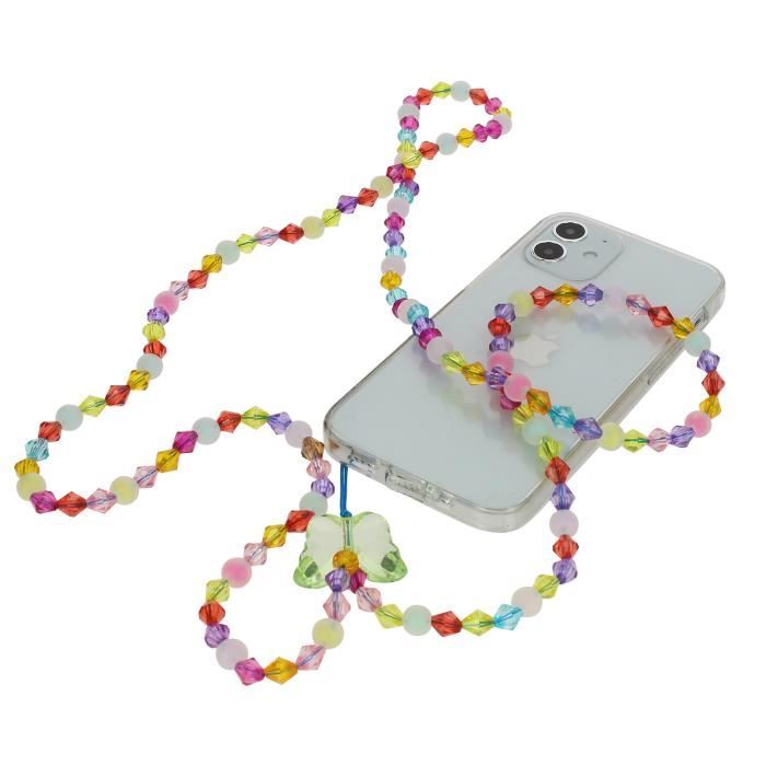 Bijou de Téléphone Bracelet Perles cristales et Papillon 110cm Collection Perla Noir