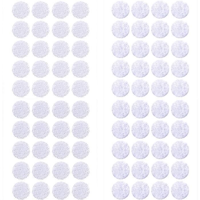 Autocollant Rond Adhésif,200 Pièces 15mm Scratch Autocollant Rond pour la Maison,l'école,le Bureau Bricolage(100 Paires)Blanc
