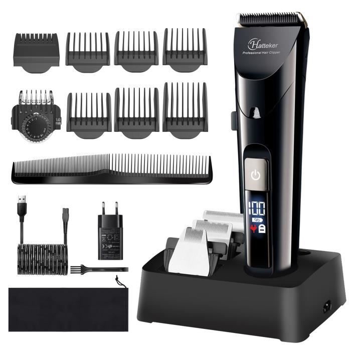 HATTEKER Tondeuse à Cheveux HommesTondeuse à Barbe Professionnelle Ensemble de Tondeuse de Coiffeur 4en1