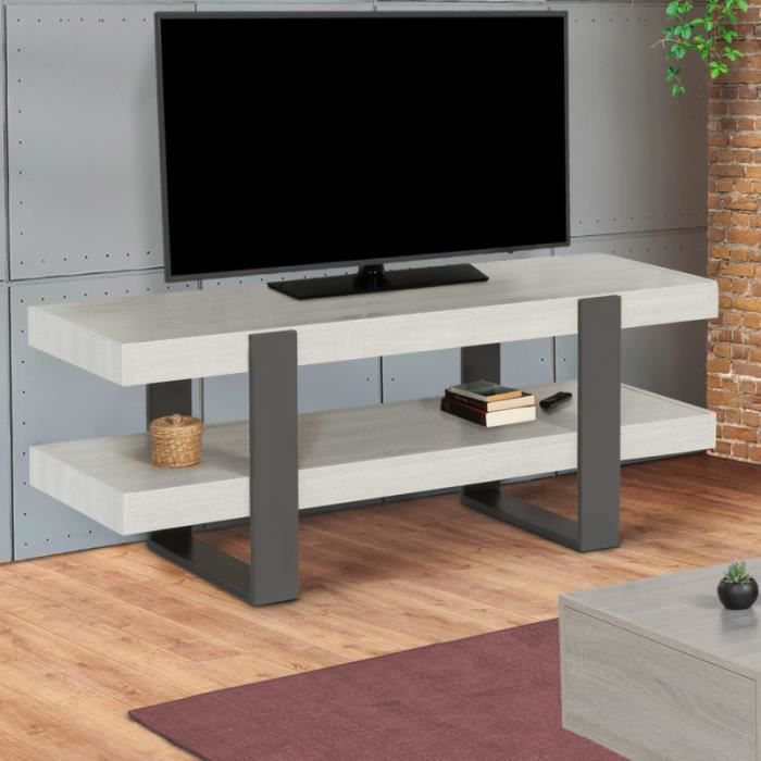 Meuble TV double plateau PHOENIX bois gris