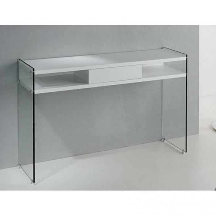 Console avec tiroir MARION design blanc mat piétement en verre blanc Bois Inside75