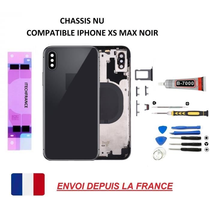 ITECHFRANCE® Châssis arrière nu compatible iphone XS MAX NOIR vitre arrière, qualité origine, kit outil,lame souple,tournevis, colle