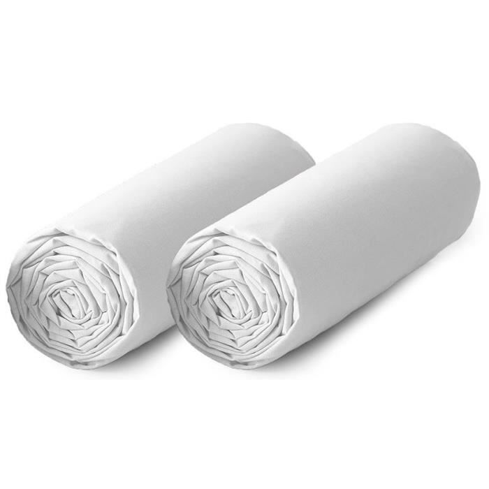 TODAY Lot de 2 draps housse 100% coton - 160x200 cm - Blanc TODAY