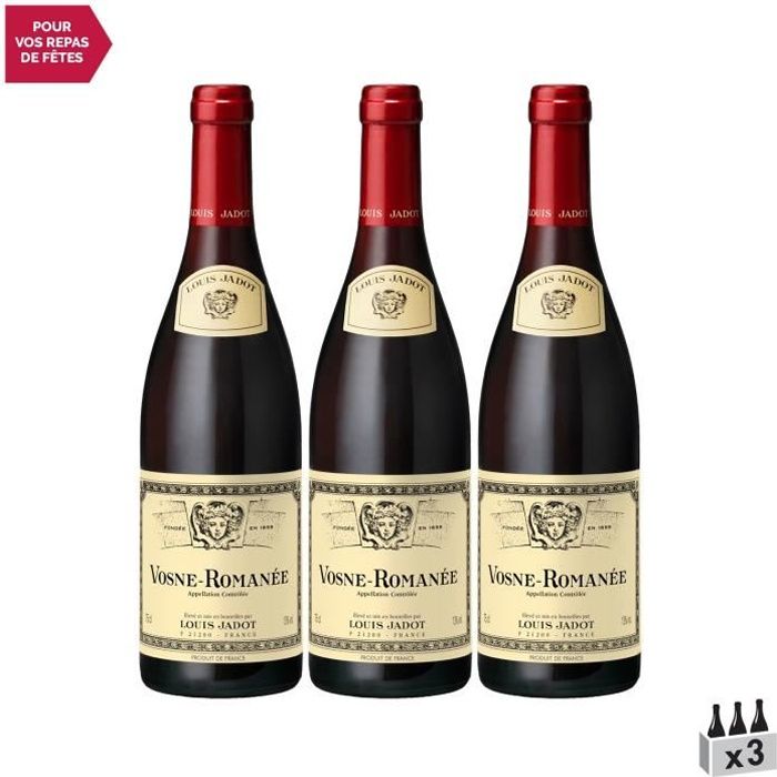Vosne-Romanée Rouge 2017 - Lot de 3x75cl - Louis Jadot - Vin AOC Rouge de Bourgogne - Cépage Pinot Noir