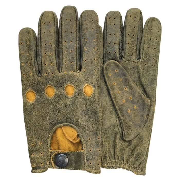 GANTS EN CUIR A EFFET USE VINTAGE POUR HOMME - JAUNE