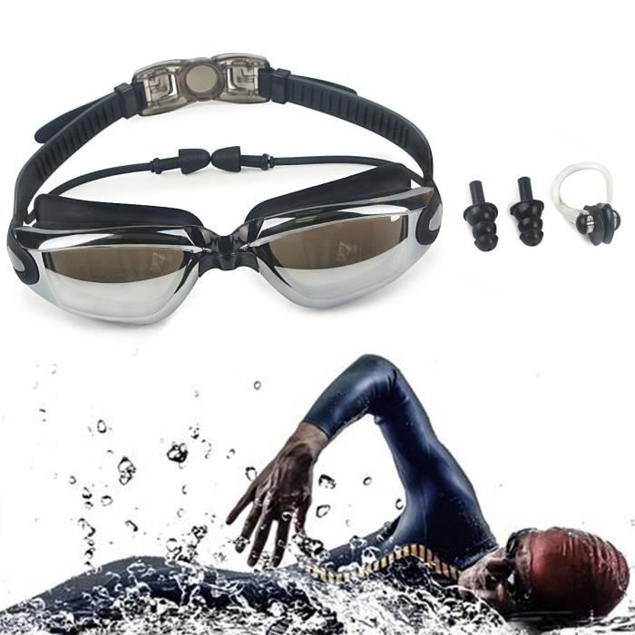 Lunettes de natation avec étui de protection gratuit verre miroir antibuée anti-UV