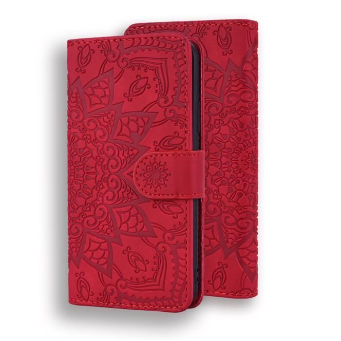 Pour Huawei P Smart 2019 étui à rabat ,Rouge Fleur PU Cuir Pochette Housse Protection antichoc