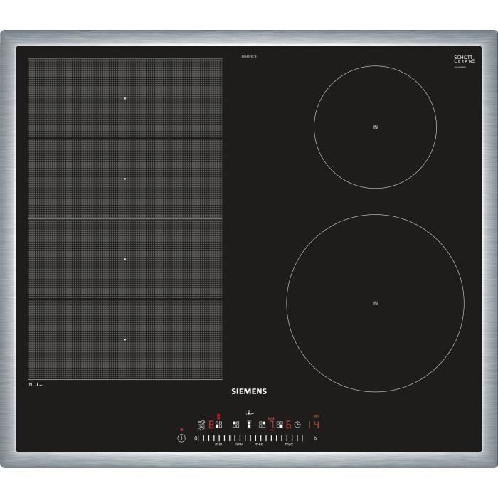 Siemens EX645FEC1E, Intégré, Plaque avec zone à induction, Verre-céramique, Noir, Acier inoxydable, Acier inoxydable, AENOR, CE