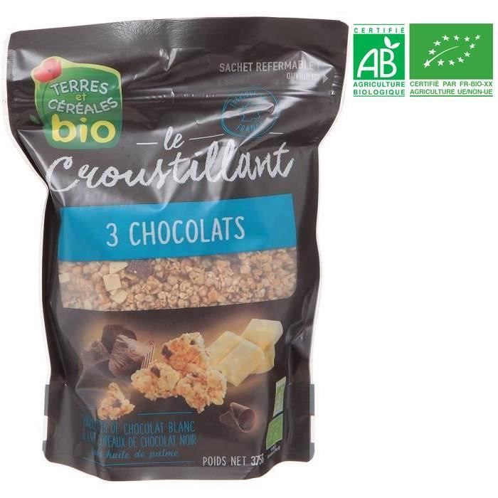 TERRES ET CÉRÉALES Muesli croustillant aux 3 chocolats BIO 375 g