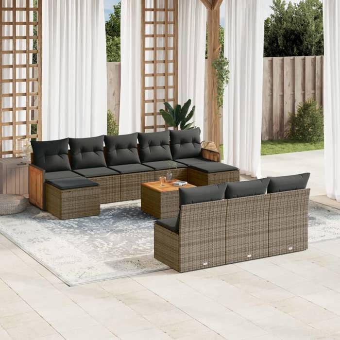 vidaXL Salon de jardin 11 pcs avec coussins gris résine tressée 3260478