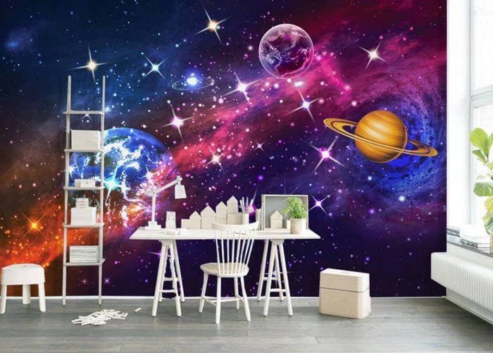 Papier Peint 3D Violet Univers Luna - Autocollant Amovible - R191