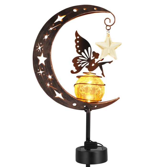 GiReich Lampes Solaires De Jardin Lune - Boule Verre LED Lumière Déco Extérieure Étanche Avec Passoire à Fromage - Argent