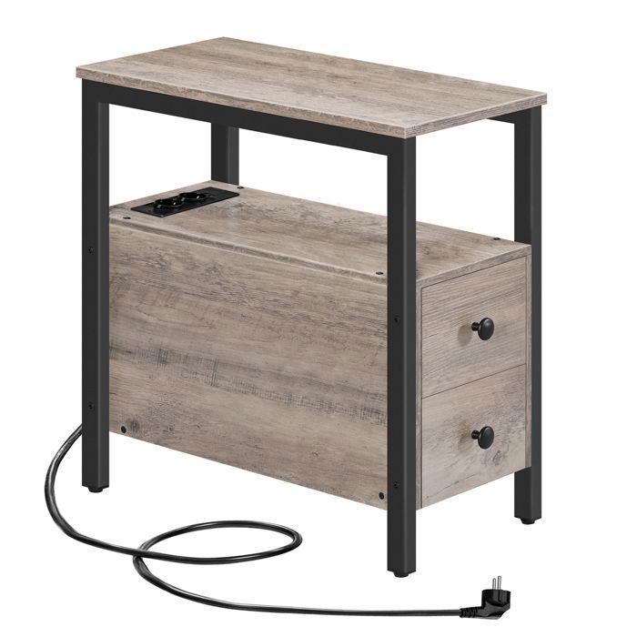 Table dAppoint - HOOBRO - Table de Chevet - 2 Tiroirs - Ports USB - Prises de Courant