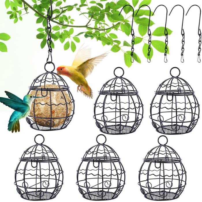 Lot De 4 Supports à Boules De Graisse Pour Oiseaux - Distributeur Suspendu En Métal, Noir, Pour Jardin Ou Balcon