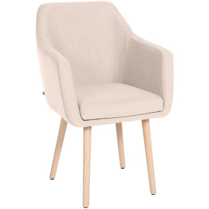 Chaise de salon avec accoudoirs quatre pieds resistants en bois clair assise en tissu beige 10_0003487 Chaise de salon avec accoudoirs quatre pieds resistants en bois clair assise en tissu beige 10_0003487