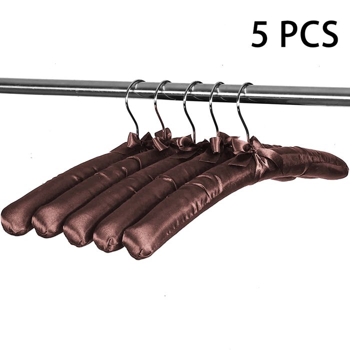 Lot de 5 cintres rembourrés en satin cintres pour pull robe de mariée cintres en soie tissu doux sans bosse (marron)