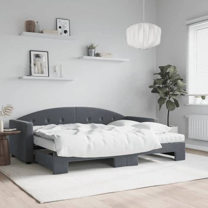 vidaXL Lit de jour avec gigogne et matelas gris foncé 80x200cm velours 3197319